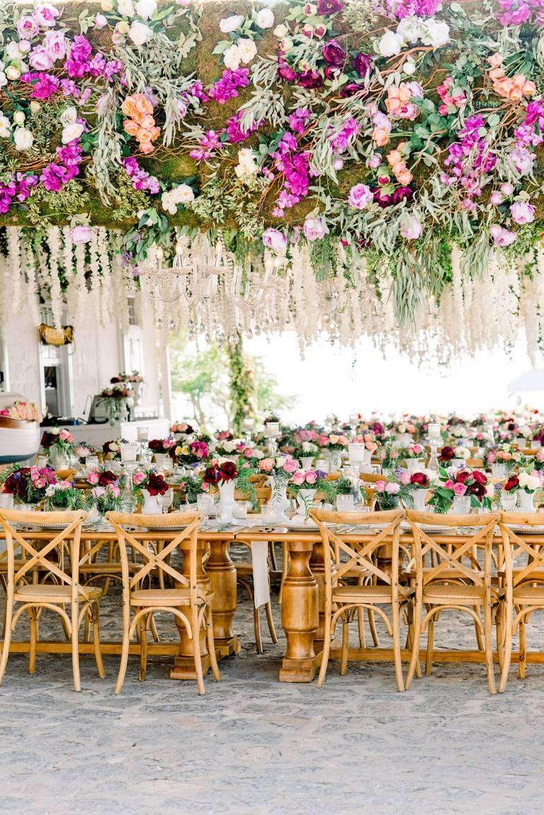 stunning garden-inspired wedding in Hydra soaked in jewel-toned florals