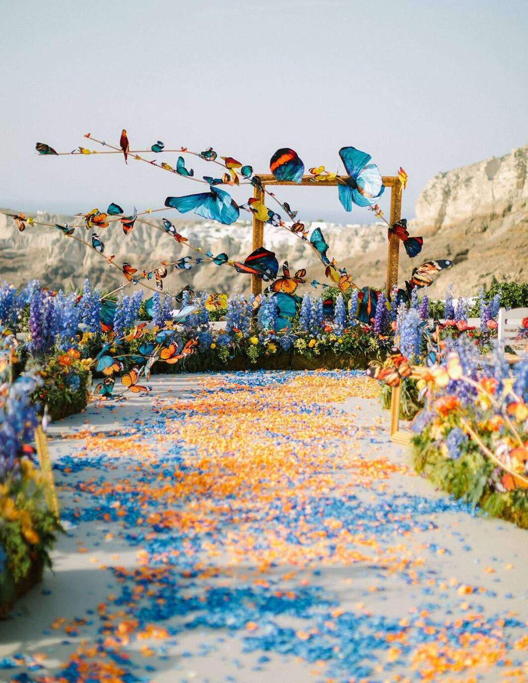 luxury butterfly wedding on Santorini island Venetsanos